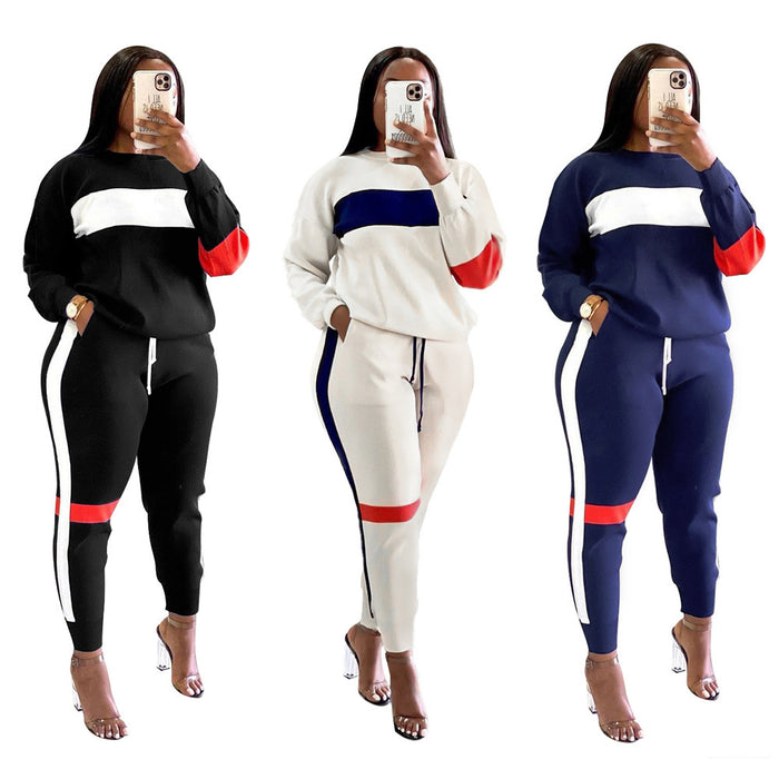 Women  Clothing Sweater Patchwork Stripes Suit Sports Long Sleeve Casual Women  Clothing