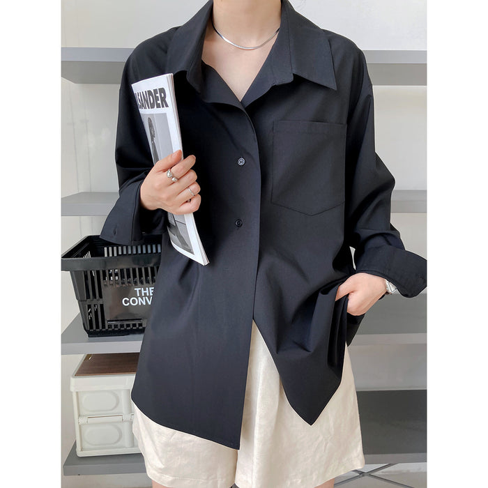 Loose Idle White Shirt for Women Spring Korean Sense of Design Back Buttoned Shirt