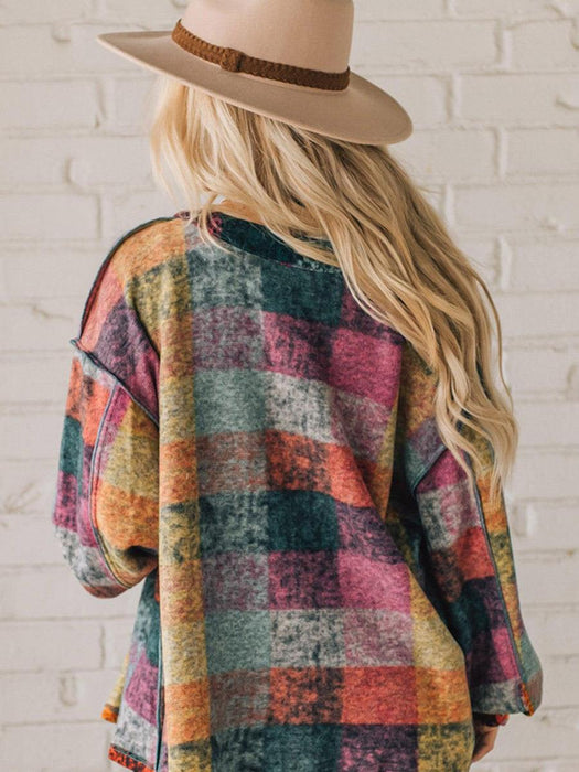 Autumn Fleece Warm Coat Women Western Multicolor Plaid Loose Jacket Women