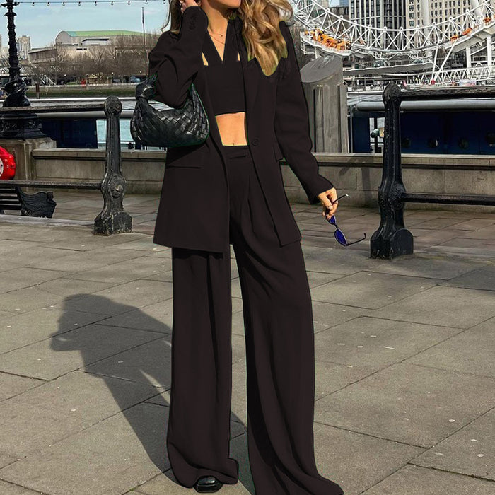 Autumn Winter Stylish Long Sleeves Blazer Suit  Set Casual Trousers  Two Piece Set