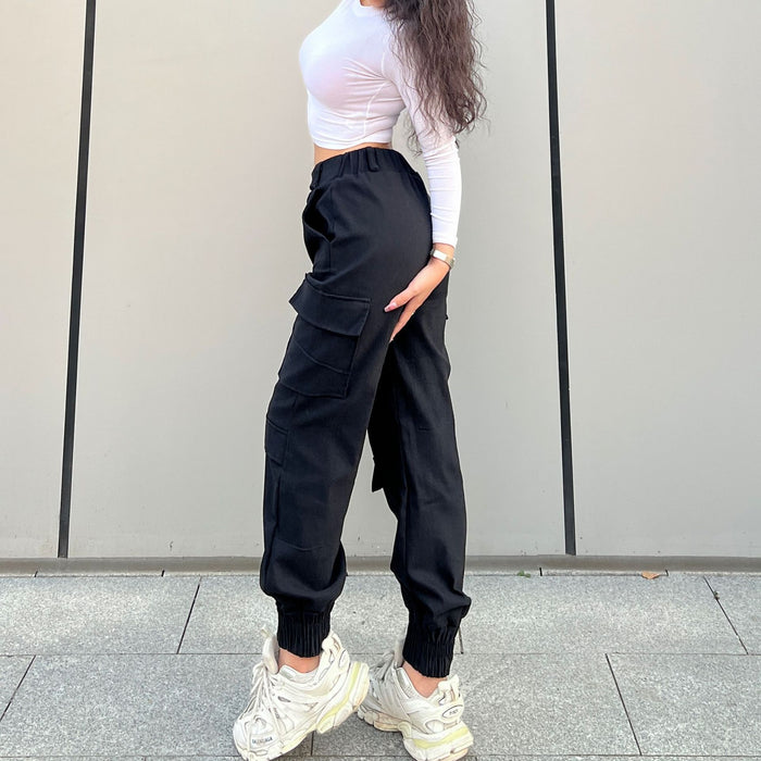 Trendy Cargo Pants High Street Women  Pants Sweatpants Multi Pocket Trousers Loose Street Straight Ankle Tied Trousers