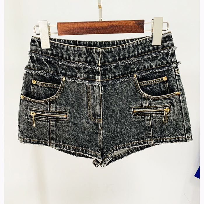 Goods Stars Zipper Denim Vest Top Denim Shorts Suit Two-Piece Set