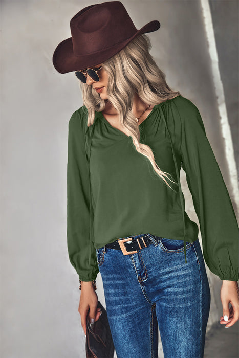 Autumn Winter Solid Color V neck Long Sleeve Top