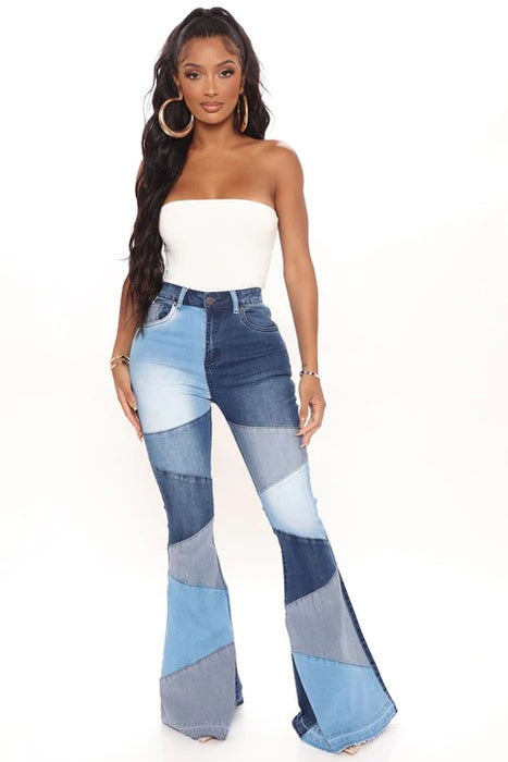 Autumn Women Clothing Denim Wide Leg Stitching Jeans Women