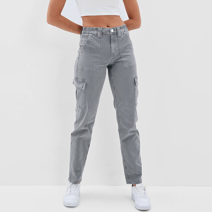 Seller in Jeans Women Straight High Waist Wash Casual Denim Trousers