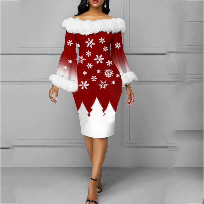 Autumn Winter Christmas Long Long Sleeve Sheath Dress Women