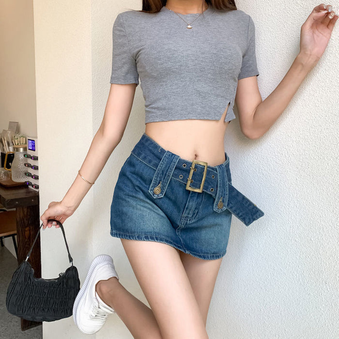 Vintage Denim Skirt Women Summer Sexy Skirt High Waist Slimming A line Sheath Culottes