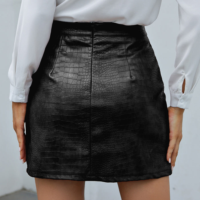 Irregular Asymmetric Solid Color All-Matching Package Hip Faux Leather Skirt Leather Skirt Women