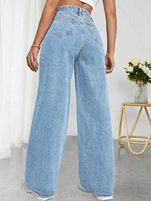 Butterfly Jeans Women High Waist Wash Trousers Personality All Matching Wide Leg Jeans