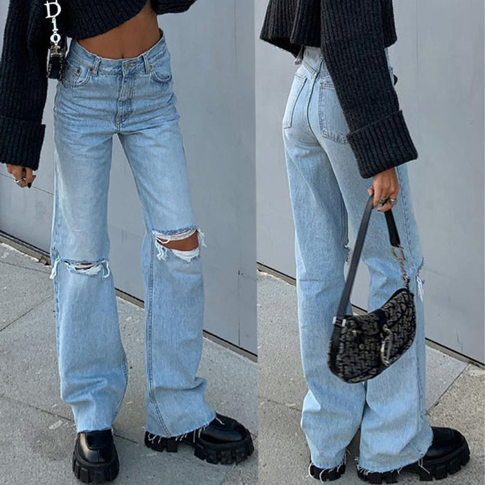 Denim Wide Leg Pants Ripped Bootcut Jeans