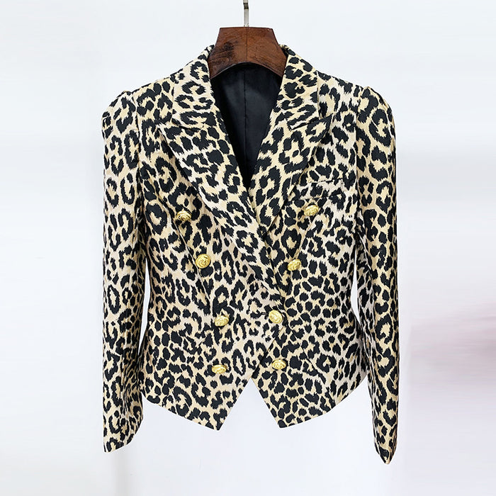 Goods Stars Leopard Jacquard Lion Double Breasted Slim Blazer Jacket