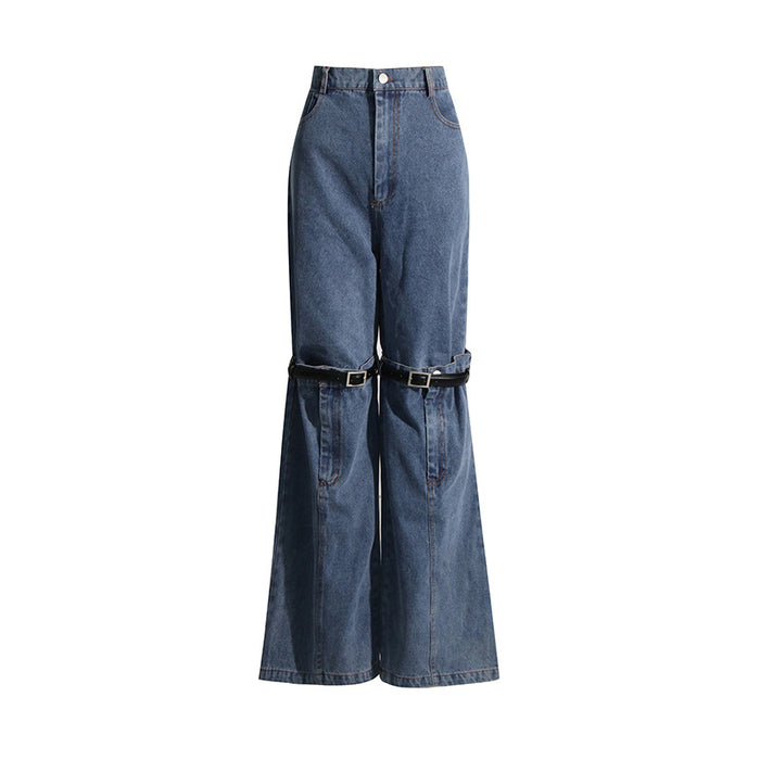 Autumn Korean Washed Cotton Jeans Deconstruction Stitching Straight Leg Pants Narrow Elastic Wide Leg Pants Trousers