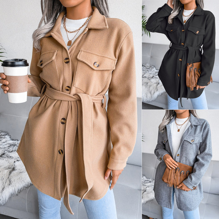 Autumn Winter Single Breasted Woolen Coat Outerwear   Women Clothing