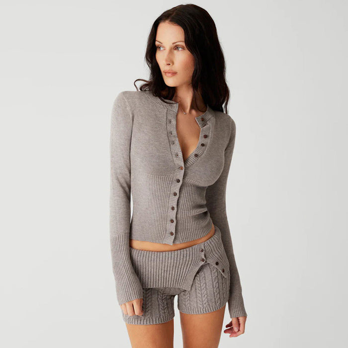 Sexy Street Slim Fit Slimming Breasted Woolen Small Cardigan Early Autumn Basic Bottoming Top Short Sets