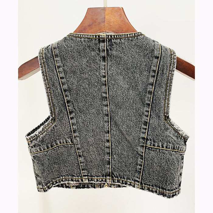 Goods Stars Zipper Denim Vest Top Denim Shorts Suit Two-Piece Set