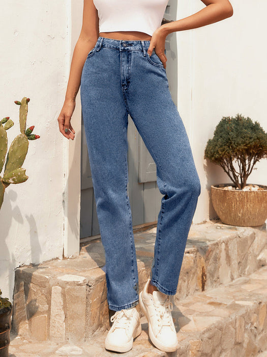 Retro Easy Matching Washed Denim Trousers High Waist Women Pants