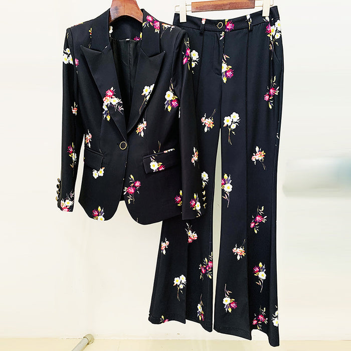 Goods Star Elegant Printed Suit Flared Pants Suit Two Piece Suit