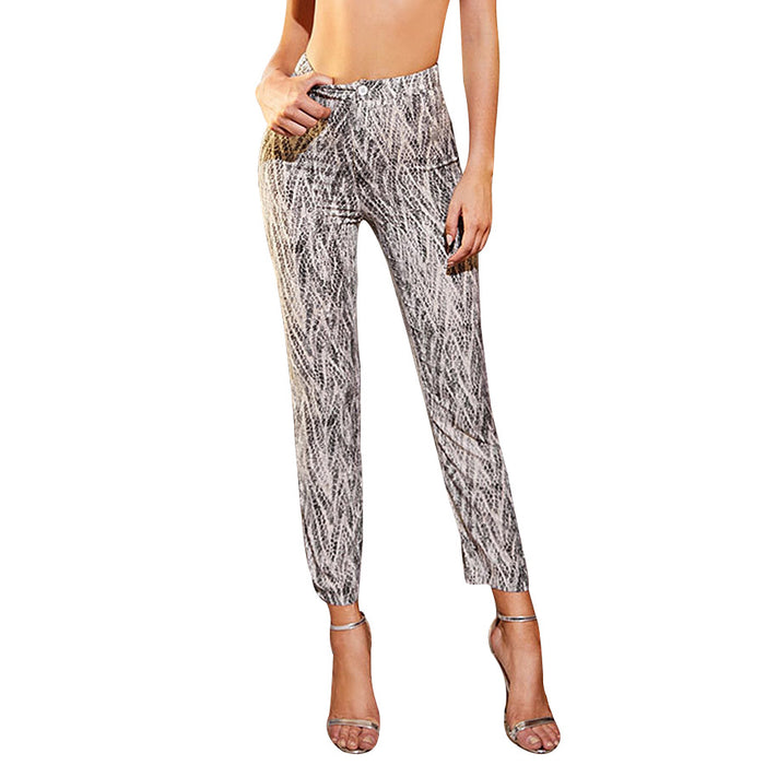 Spring Summer Thin Retro Printed Slim Slimming High Waist Pencil Pants