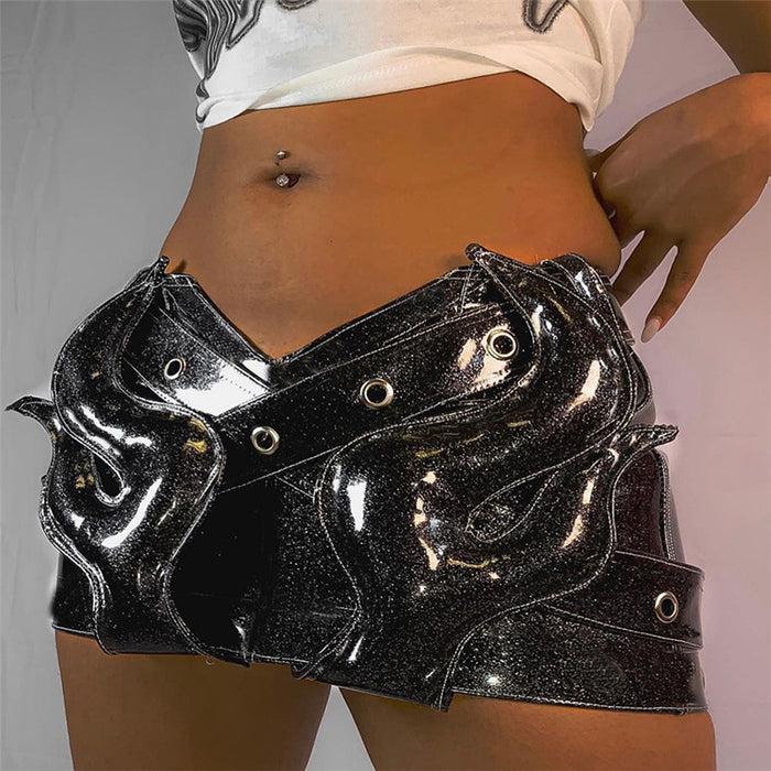 Summer Women Clothing Shiny Surface Sexy Street Hipster Low Waist Hip Wrapped Skirt