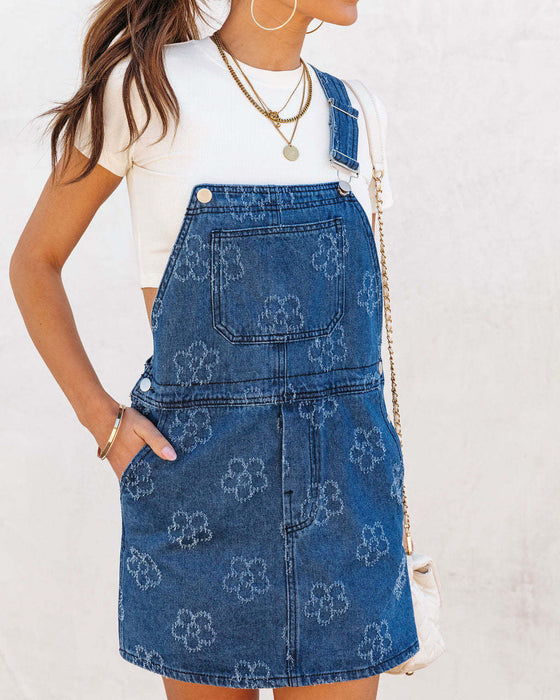 Casual Full Jacquard Trendy Women Cowboy Siamese Suspender Skirt