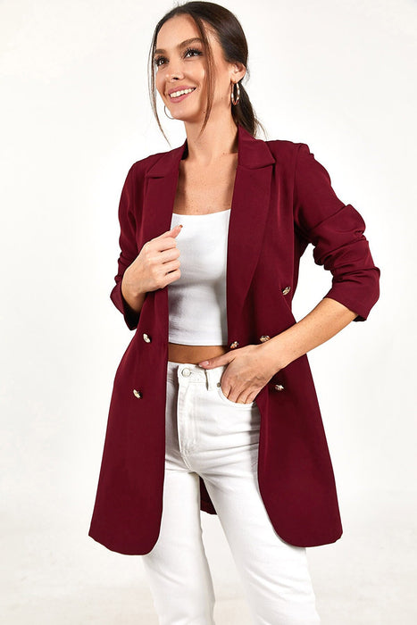 Women Clothing Business Solid Color Casual Double-Breasted Mid-Length Blazer