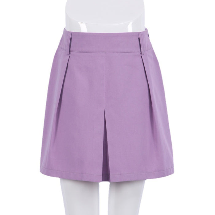 Spring Women Clothing Short Skirt High Waist Ruched Skirt Casual Office Sheath Purple A- line Skirt