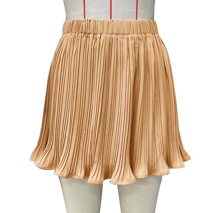 Spring Summer New Skirt Solid Color Ice Silk Wrinkle Pleated Skirt