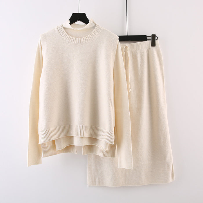 Three Piece Sweater Women Long below the Knee Autumn Winter Bottoming Sweater Set