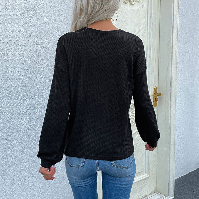 Early Autumn Casual Women Wear Long Sleeve Color Matching Lace round Neck Sweater