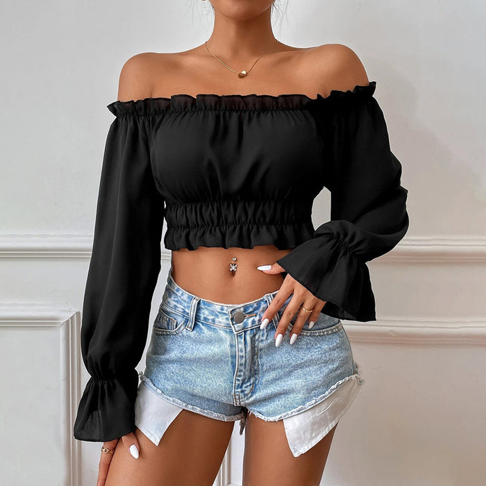 Women Clothing Autumn Sexy Casual Home Waist Tight Wooden Leaf Collar Long Sleeve Women Shirt Top