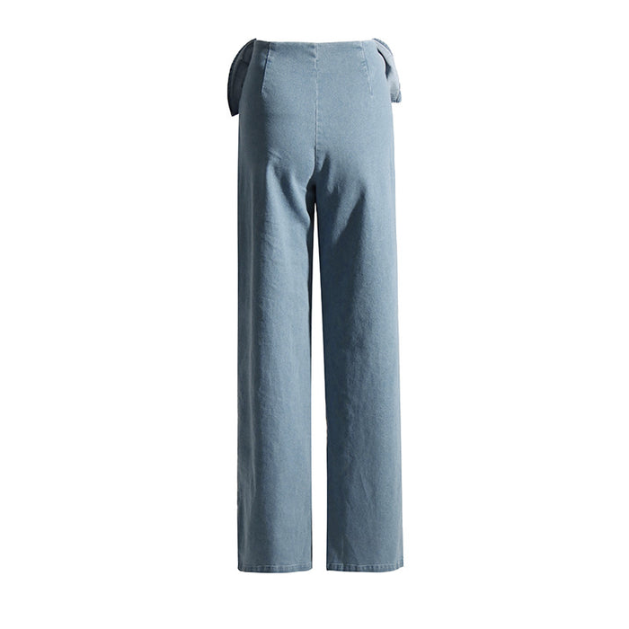 Women Autumn Casual Design Stitching Three Dimensional Decoration Narrow High Waist Wide Leg Straight Pants