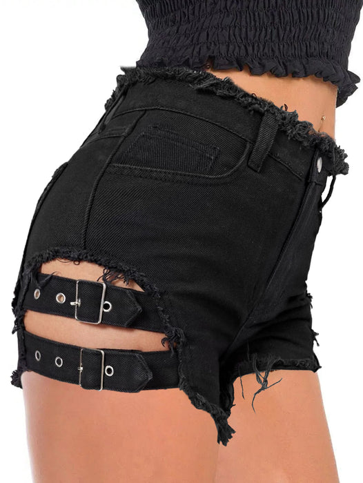 Jeans High Waist Street Ripped Hollow Out Cutout Girls Jeans Shorts