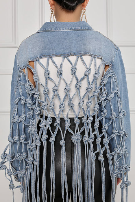 Back Grid Tassel Denim Jacket Women