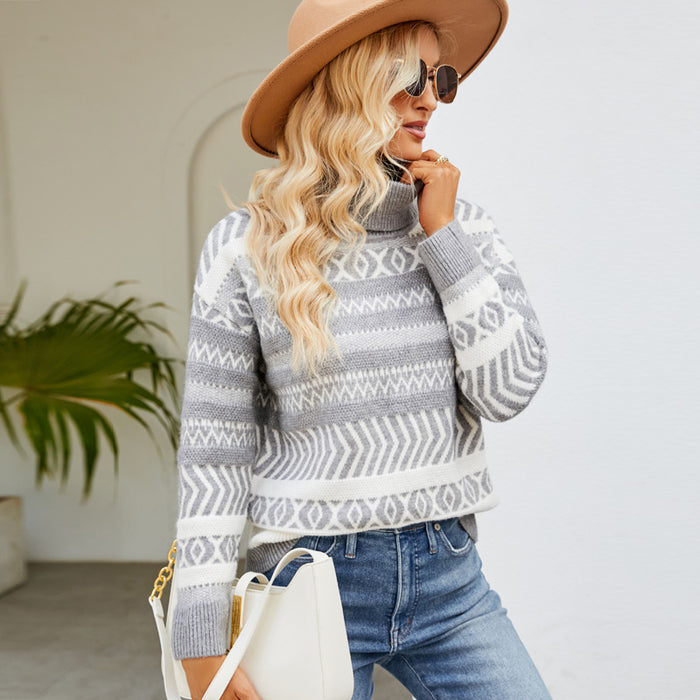 Women Clothing Autumn Winter Loose Turtleneck Sweater Women Idle Casual Knitted Sweater