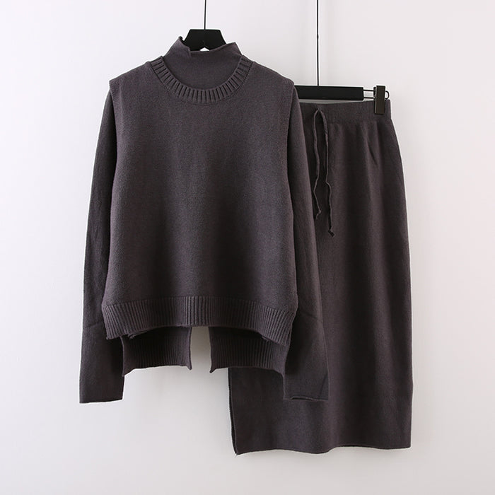 Three Piece Sweater Women Long below the Knee Autumn Winter Bottoming Sweater Set