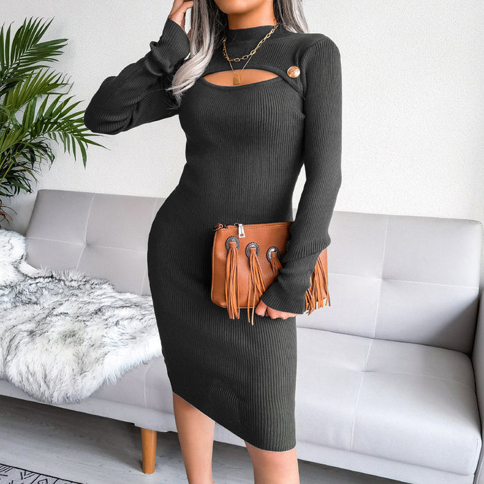 Autumn Winter Sexy Hollow Out Cutout Hip Knitted Dress Women Clothing