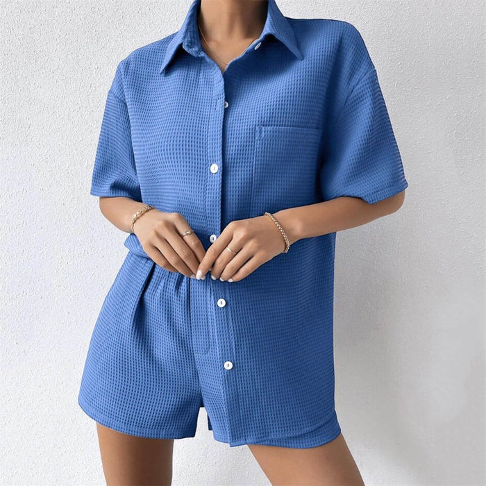 Summer Suit Women  Women's Loose Casual Short Sleeved Shirt Elastic Waist Shorts Two Piece Set Women