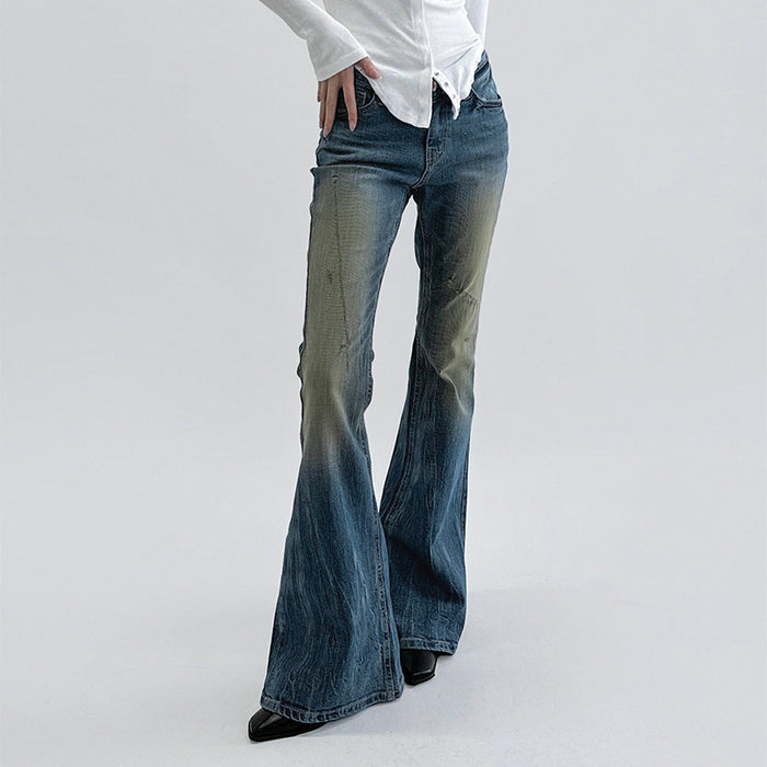 Street Stretch Slim Washed Blue Jeans Mid Waist Basic All Matching Sexy Slimming Bootcut Pants