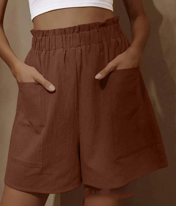 Summer Cotton Linen Outerwear Bud High Waist Shorts Wide Legs Casual Pants