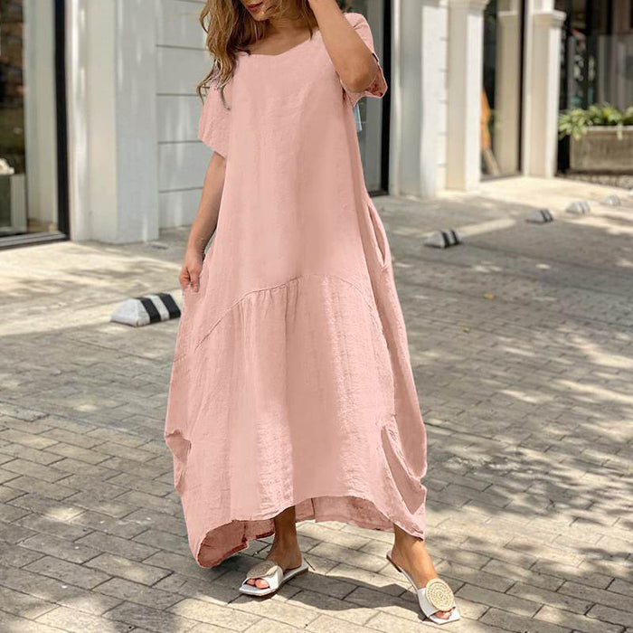 Spring Summer Popular Artistic Loose plus Size Cotton Linen Dress Dress