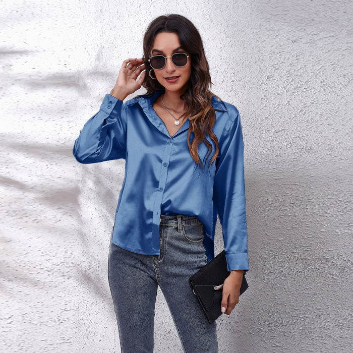 Popular Satin Shirt Women Artificial Silk Long Sleeve Shirt Autumn Women Clothing