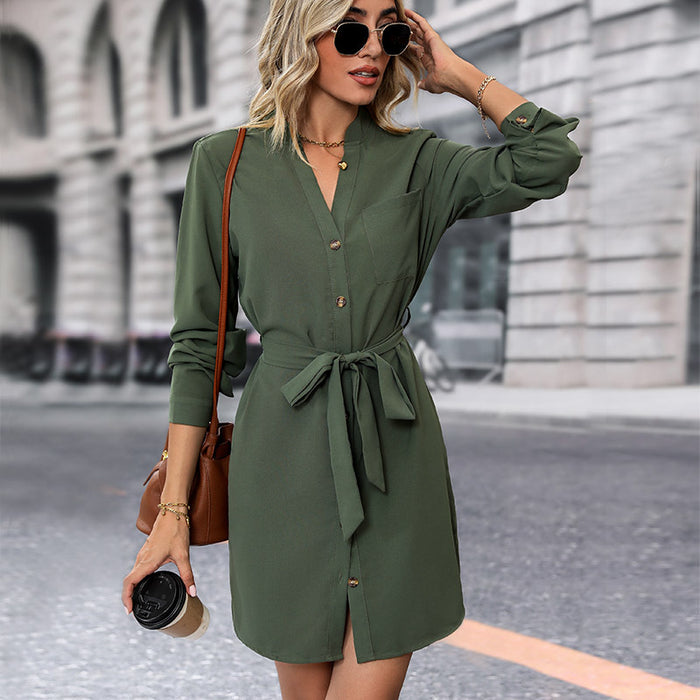 Autumn Women Clothing Solid Color Long Sleeve Dress