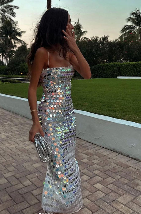 Summer High-End Sequined Light Luxury Strap Dress Cocktail Host Annual Meeting Dress Women