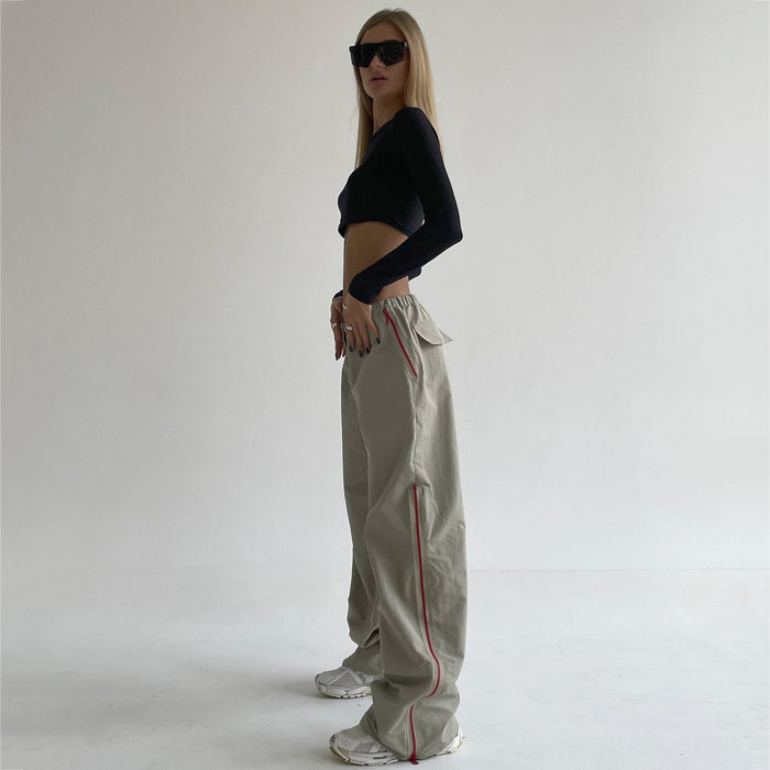 Contrast Color Zipper Mopping Bell Bottom Pants Women Summer Thin Loose Casual Wide Leg Straight Pants Women