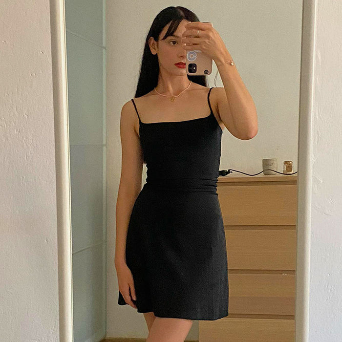 Women Autumn Winter Sleeveless Strap All Match Pure Sexy Dress