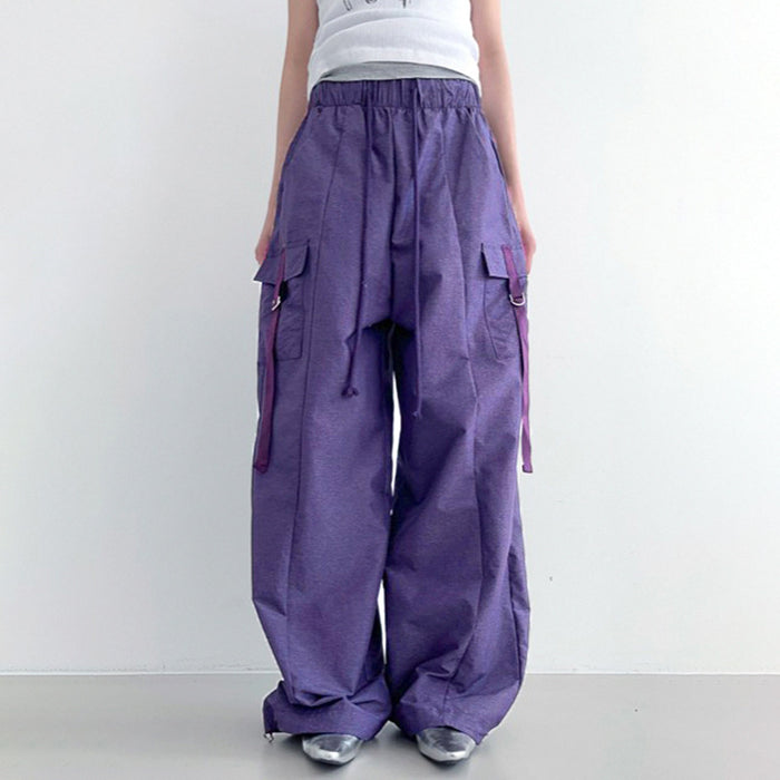 Street Loose Idle Casual Low Waist Wide Leg Pants Work Clothes Pockets Drooping Straight Woven Trouser