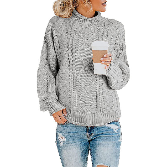 Autumn Winter Knitwear Women Clothing Thick Thread Half Turtleneck Pullover Women