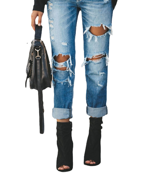 Summer Casual Washed Ripped Straight Street Jeans for Women