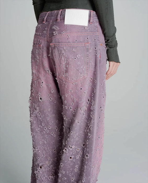 Fashionable Minority Autumn Purple Burnt High Waist Straight Slimming Pants Ripped Washed Jeans