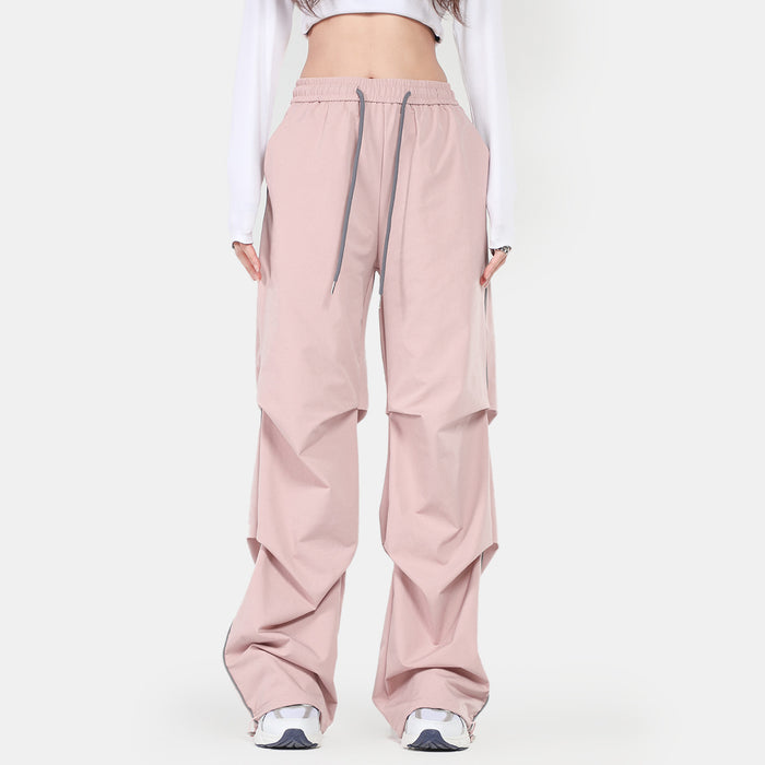 Oreeta Pants Mop Pants Women  Pink Pants Loose Casual Pants   Straight Pleated Paratrooper Pants